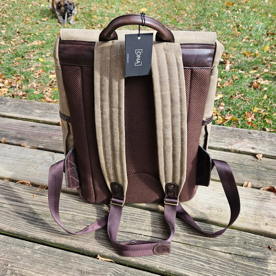 Mochila ONA Camps Bay campo bronzeado lona encerada couro acolchoado bolsa para laptop câmera - Imagem 2 de 4