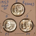 1953 P D S  Roosevelt Dimes GEM BU! D&S FULL BANDS! from OBW ROLLS 531251