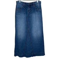 Vtg Unionbay Denim Maxi Skirt Womens 9 Y2K Medium Wash Distressed 90s Grunge