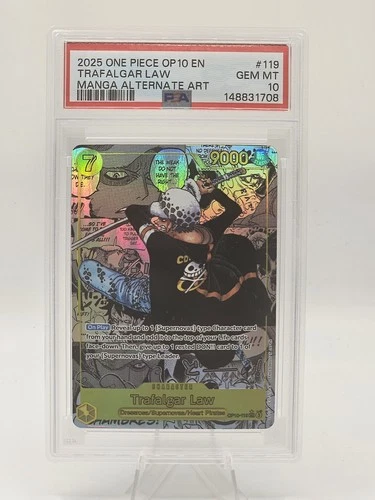 2025 One Piece OP10-119 English Trafalgar Law Manga Alternate Art GEM MT PSA 10!
