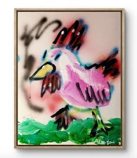 Original Art Chicken Walking 14x11 Basquiat Style Graffiti Abstract Art Painting