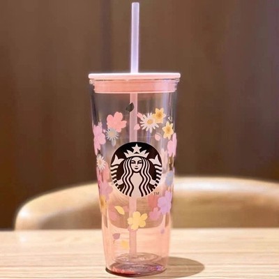 591ml Starbucks Cup Cherry Blossom Double Layer Tumbler Straw Cup Sakura Tumbler