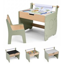 Kids Art Table and Chair Set Craft Study Desk Reversible Blackboard & Whiteboard