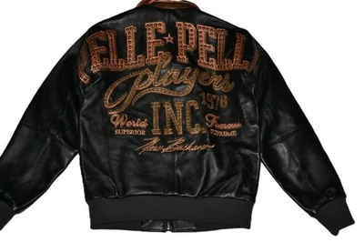 Authentique Pelle Homme Cuir Joueurs Encre Monde Célébres Veste Marron Neuf - Photo 1/4
