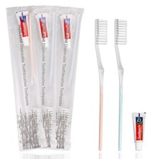 60 Pack Disposable Toothbrushes with Toothpaste Individually Wrapped 2colors 
