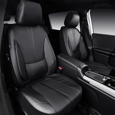 CAR PASS Nappa Leather Car Seat Covers, Water Resistant 3D Foam Two Front Black