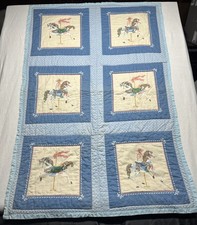 Vintage homemade nursery infant Crib quilt carousel horse 50x33  