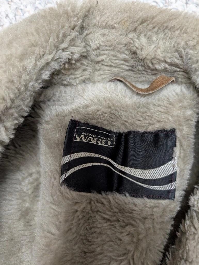 1970s vintage COWHIDE split-suede WESTERN sherpa jacket 38 black TRUCKER cowboy - product detail image 4