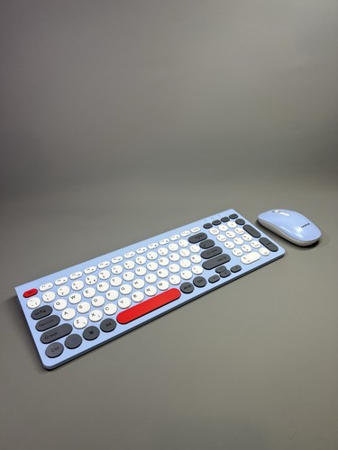 Slim Keyboard Mouse Set Retro Round Keys Quiet Plug And Play 2.4G Wireless Blue - Afbeelding 18 van 19
