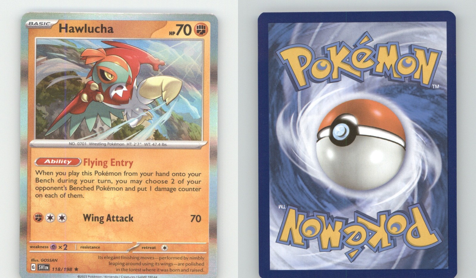 HAWLUCHA 118/198 RARE SCARLET & VIOLET POKEMON HOLO NEAR MINT