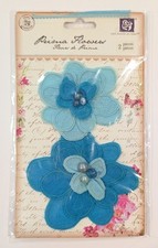 Prima Marketing Royal Verbena Aqua Fabric Flowers Scrapbooking Embellishments