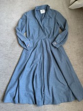 VTG 70s Caron Chicago Blue Wrap Dress Size 13 Long Sleeve Prairie