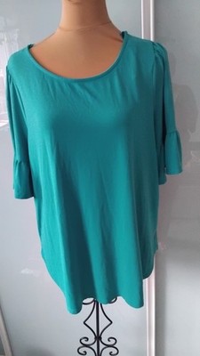 Green Envelope L.A. Jade Frilled Sleeve Top with curved hem   Size 1X (18-20)
