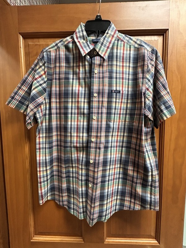Chaps Men's Shirt Size Medium Plaid Button Down Short Sleeve Easy Care
