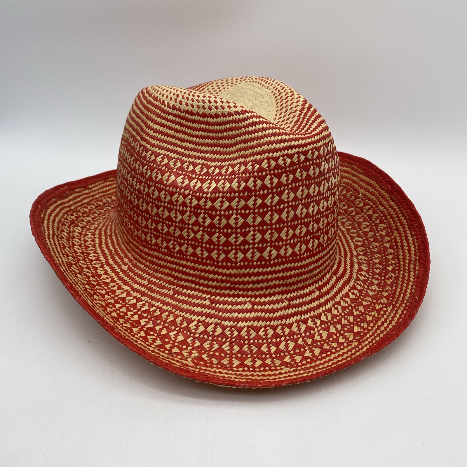 Red Guanábana Fedora Panama Hat - Handmade Pyramid Pattern - Size 6.5-image