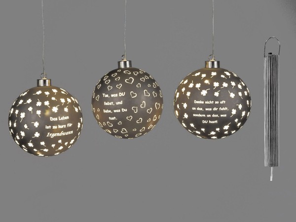3Er Set Led Deko Kugeln SprüChe Zum HäNgen D. 10Cm Matt Mit Timer Formano-image