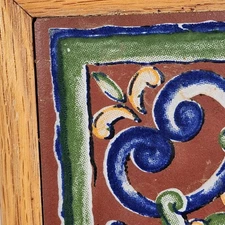 Decorative Ceramic Tile Wood Frame Spanish Style Wall Art 7.25 In Mexico