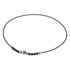 Phiten Necklace Chain, Black, 50cm, Pure Chic Tongue, Natural Stone