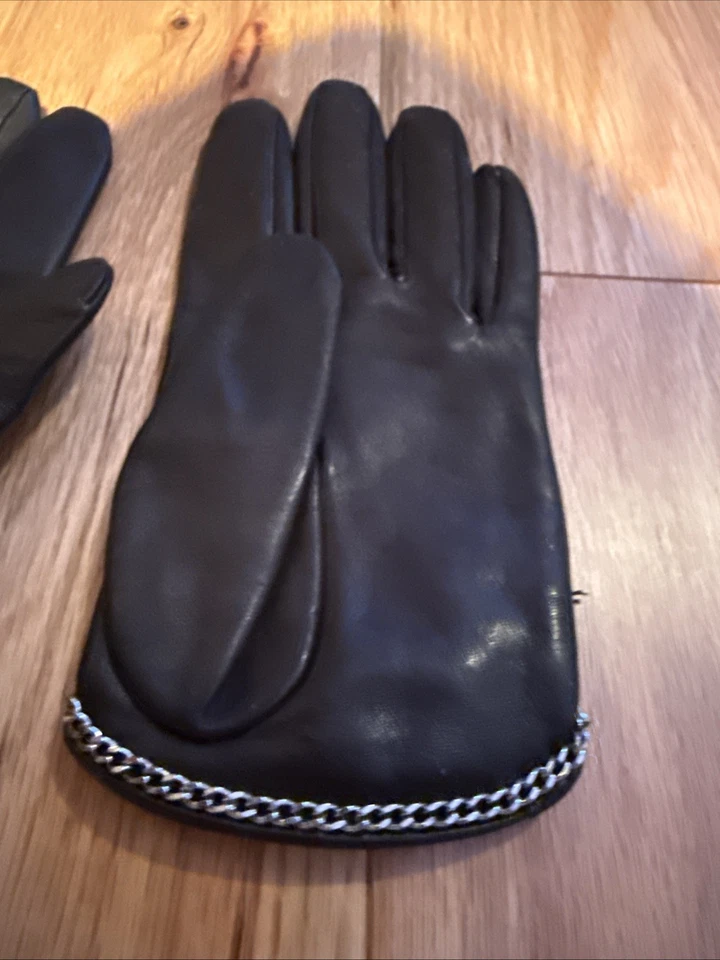 Guantes de cuero negros Carolina Amato - talla 7,5 NUEVO Foto 4 de 4