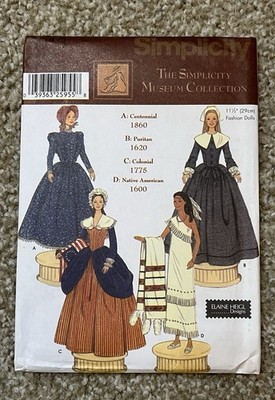 Simplicity Museum Collection Sewing Pattern 5913 Uncut 11 1/2'' Doll Colonial