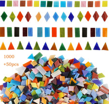 1050 Pieces Mixed Shapes Glass Mosaic Tiles for Crafts, Colorful Stained Glass P