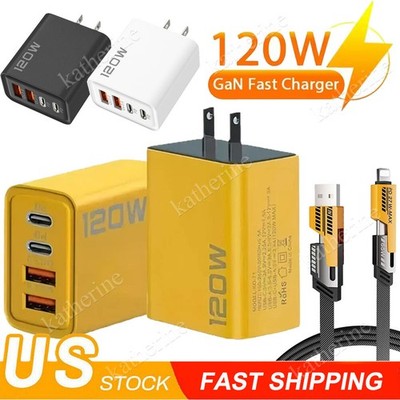 120W Fast Wall Charger 4 Port Adapter &Cable For Samsung Flip7 Fold7 Flip6 Fold6