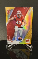 #'ed/10 🔥 T.J. WATT SSP 2022 Panini Phoenix Draft Picks Gold Refractor No. 8
