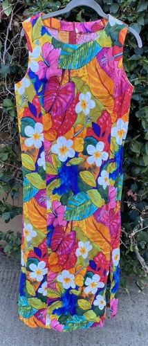 Vintage Dress Colorful Floral Tiki Aloha Hawaiian Style Maybbe Handmade Homemade - Picture 2 of 24
