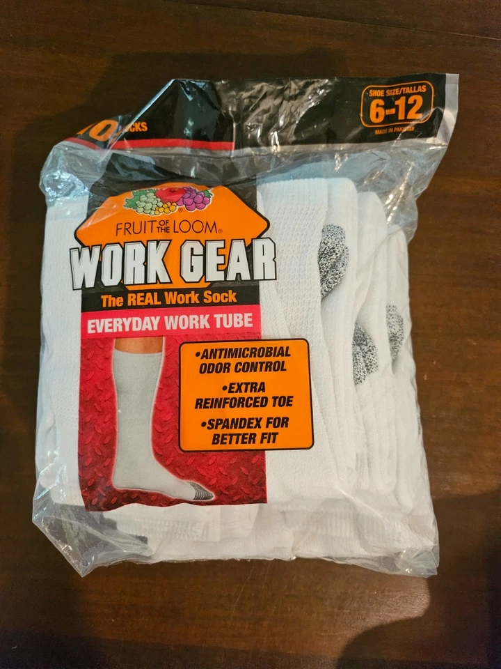 10 X мужской белый середины икры трубка носки 6-12 Fruit of the Loom Work Gear - Изображение 2 из 3