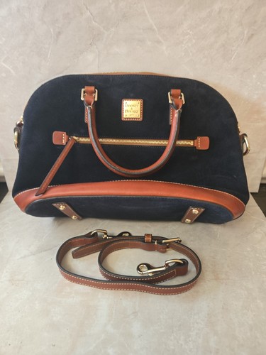 Dooney & Bourke NEW Suede Domed Zip Satchel Navy - Picture 1 of 15