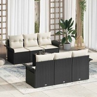 7-Teilige Garten Sofa Set Mit Kissen Schwarz Poly-Rattan