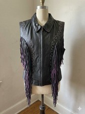 Vintage Western World by Shaf Leather Fringe Vest Black Purple Suede XXL Biker