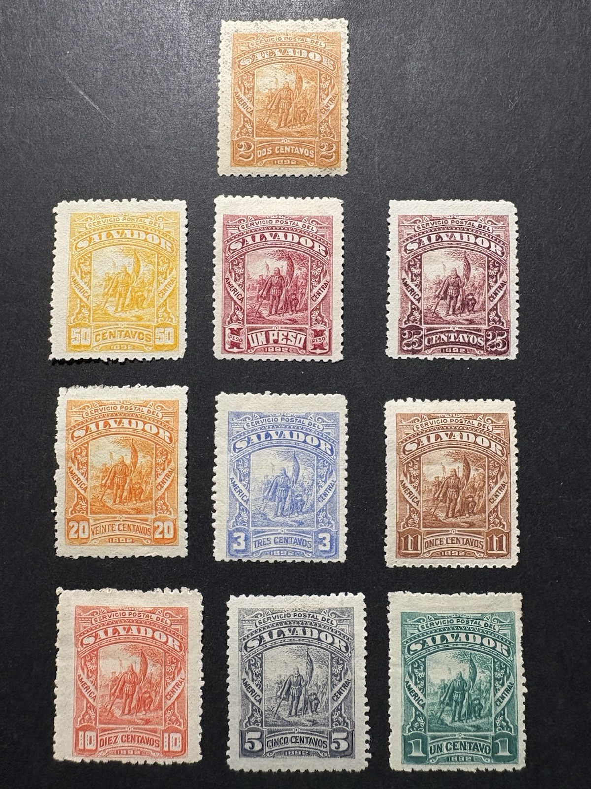 El Salvador 1892 Coat of Arms Lot of 10 Stamps Mint Hinged Multicolor