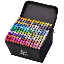 168x Colouring Pens Dual Tip Felt Markers Fine Broad Art Set Kids Adults Artwork