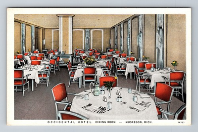 #ad #ad Muskegon MI Michigan Occidental Hotel Dining Room Vintage Postcard Postal Post $0.99