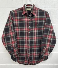 L.L. Bean Flannel Shirt Red Green Plaid Vintage USA Made / Mens Medium Tall