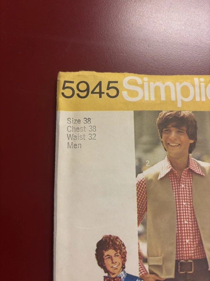 5945 Vintage Simplicity SEWING Pattern 1970s Mens Vest How to Sew 38 Waistcoat - Image 3 of 4