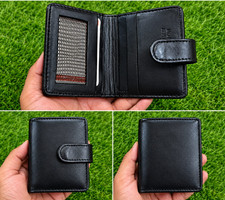 Genuine Leather Minimalist Bifold Wallet for Men Slim Mens Card Holder Black