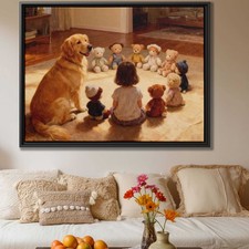 Golden Retriever Oil Painting Canvas Dog Artwork Living Room Wall Decor Print