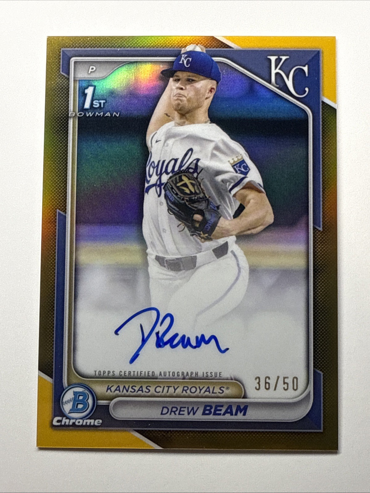 Drew Beam 2024 Bowman Chrome 1st Bowman Prospect Auto Gold Refractor /50