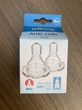 Image of New Dr Browns Anti-Colic Slow Flow Narrow Level 1 Teats - Pack of 2 BNIB