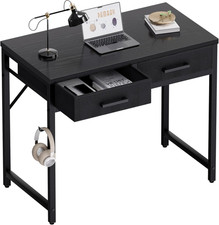 Small Computer Desk Black 32 Inch with 2 Drawers Table for Office Home Bedroom