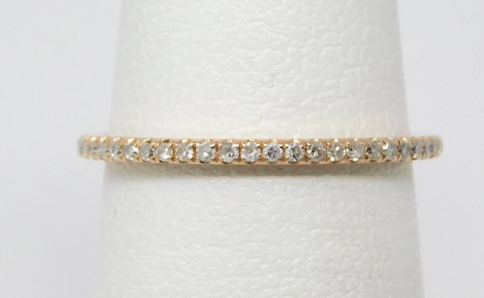 Delicate 14kt Rose Gold Micro Pavè Diamond Eternity Wedding Band Ring Sz 5 B6872 - Image 2 of 4