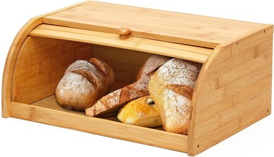 Natural Bamboo Roll Top Bread Box Kitchen Food Storage - Assembly Required