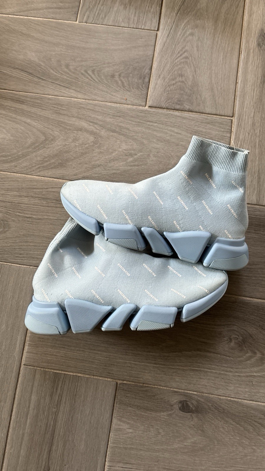 Balenciaga Speed 2.0 Light Blue Logo Sneakers Size 9.5 42 Preowned