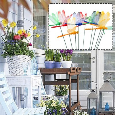 10PCS Dragonfly Stakes Outdoor Yard-Planter Flower Pot Bed Garden Decor Yard Art