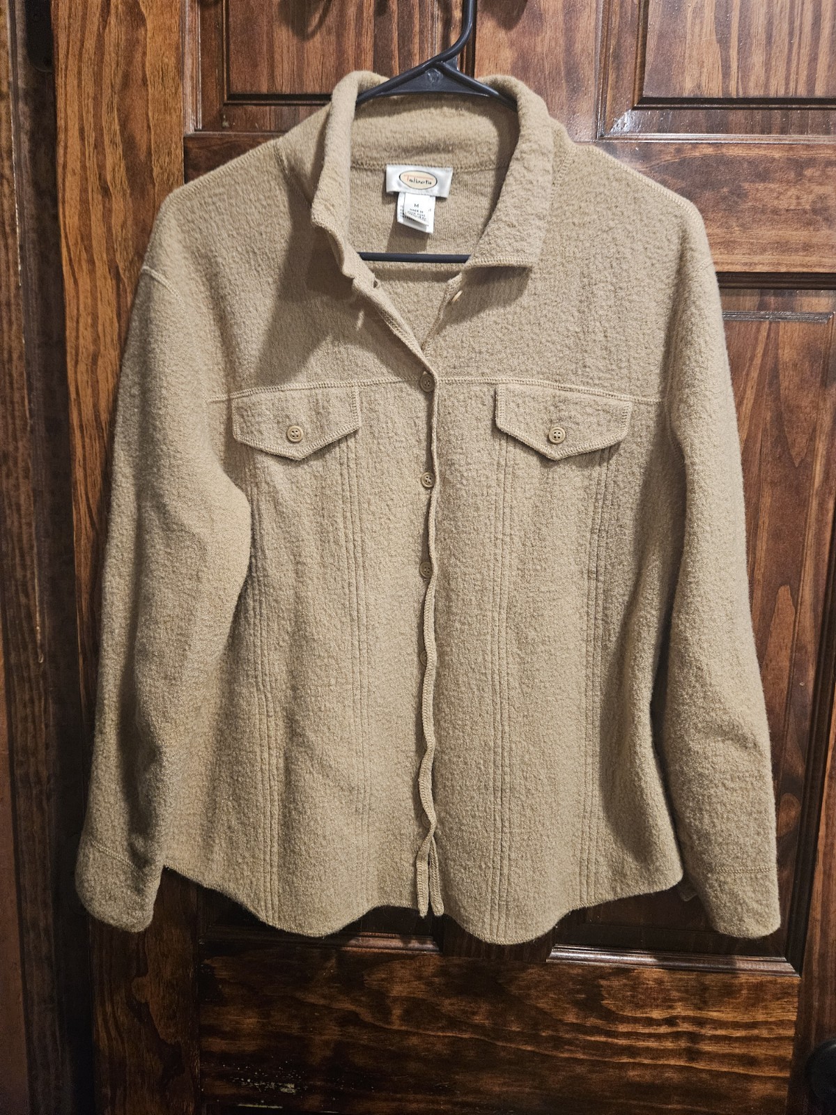 Talbots 100% Wool Shacket Neutral Button Up Long … - image 1