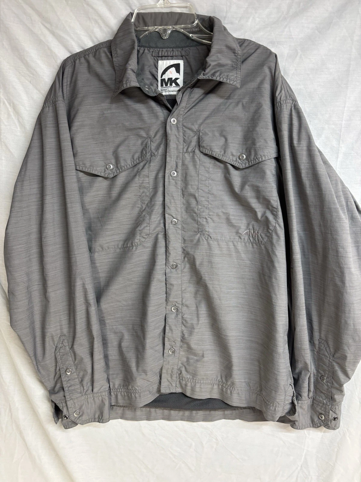 Mountain Khakis Shirt Mens Med Grey Nylon Snap Up Long Sleeve Mesh Lined Outdoor