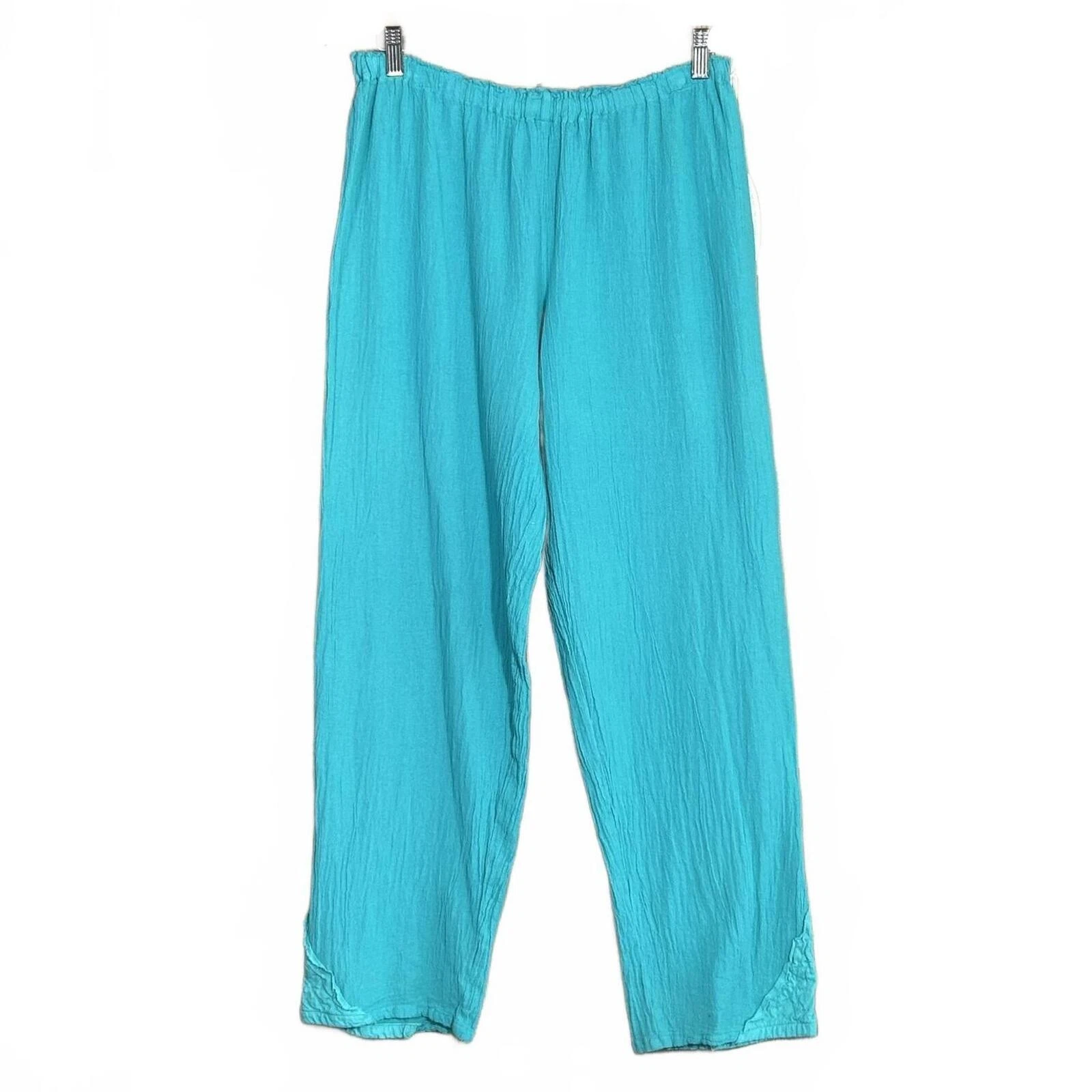 Oh My Gauze! Casual Boho Pants Size L/XL Teal Cotton Elastic Waist Lagenlook NWT