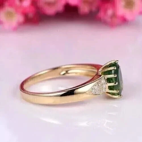 2CT Oval Lab Created Emerald Diamond Women's Wedding Ring 14K Yellow Gold Plated - Image 3 of 3
